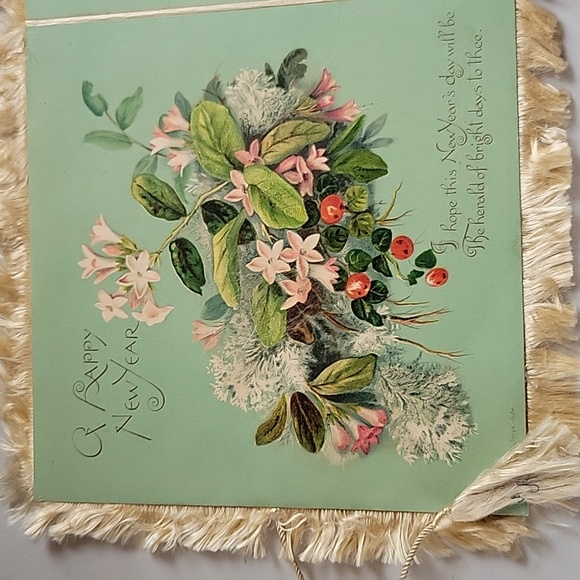 Antique Chromolithograph Silk Fringe New Year Card- L. Prang & Co. 1883 - Picture 4 of 7